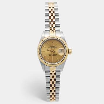 Pre Owned Rolex Champagne 18k Yellow Gold Stainless Steel Datejust 69173 Women's Wristwatch 26 mm