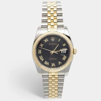 Pre Owned Rolex Black Jubilee 18K Yellow Gold Stainless Steel Datejust 116233 Unisex Wristwatch 36 mm