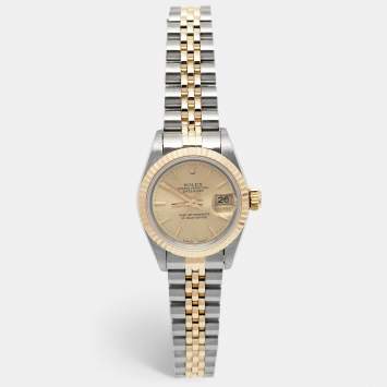 Pre Owned Rolex Champagne 18k Yellow Gold Stainless Steel Datejust 69173 Women's Wristwatch 26 mm