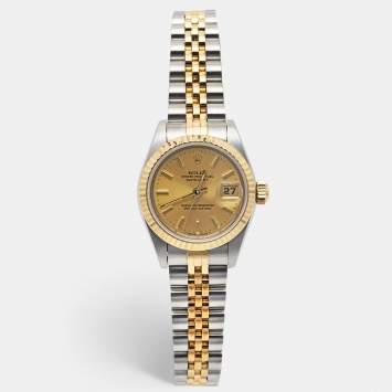 Pre Owned Rolex Champagne 18k Yellow Gold Stainless Steel Datejust 69173 Women's Wristwatch 26 mm