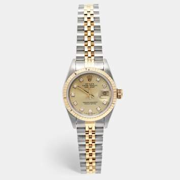 Pre Owned Rolex Champagne Diamond 18k Yellow Gold Stainless Steel Datejust 69173 Women's Wristwatch 26 mm