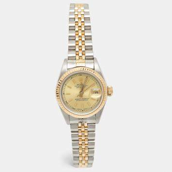 Pre Owned Rolex Champagne 18K Yellow Gold Stainless Steel Datejust 69173 Women's Wristwatch 26 mm