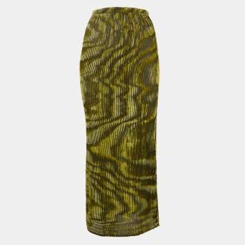 Pre Owned Ronny Kobo Green/Black Devore Midi Jay Skirt S