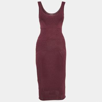 مملوكة مسبقًا Ronny Kobo Burgundy Macrame Knit Midi Bodycon Dress S