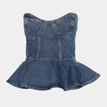 Pre Owned Ronny Kobo Blue Denim Dallas Strapless Bustier Top M