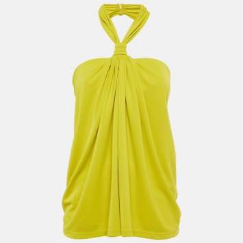 Pre Owned Ronny Kobo Olive Green Jersey Halterneck Ruched Top XS