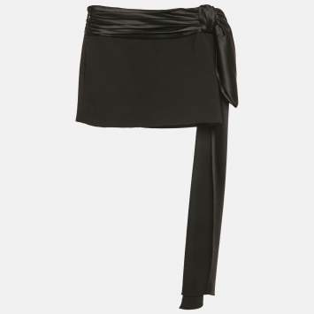 مملوكة مسبقًا Ronny Kobo Black Crepe and Satin Mini Skirt XS