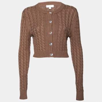 Pre Owned Ronny Kobo Brown Cable Knit Wool Cropped Cardigan M 