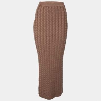 مملوكة مسبقًا Ronny Kobo Brown Cable Knit Wool Midi Skirt M 