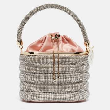 Pre Owned Rosantica Peach/Silver Satin and Crystals Holli Favilla Clutch Bag
