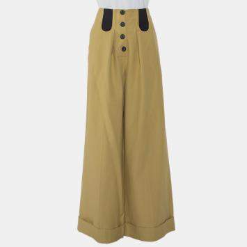 Pre Owned Rosie Assouiin Beige Cotton High Waist Busted Girdle Palazzo Pants M