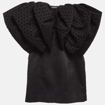 Pre Owned Rotate Birger Christensen Black Satin and Tulle Bow Detail Natalie Mini Dress S