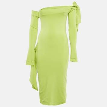 Pre Owned ROTATE BIRGER CHRISTENSEN Wild Lime Jersey Cut-Out Beca Dress S