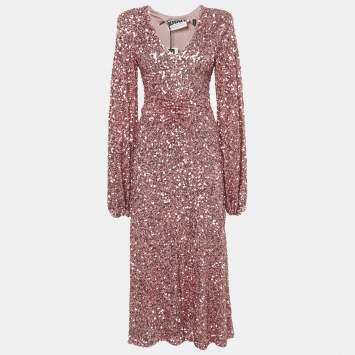 Pre Owned Rotate Birger Christensen Rapture Rose Sequin Mesh Sirin Dress S
