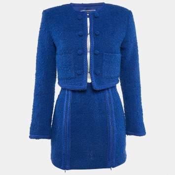 Pre Owned ROTATE BIRGER CHRISTENSEN Blue Tweed Lina Jacket and Skirt Set M/S