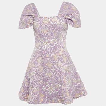 Pre Owned ROTATE BIRGER CHRISTENSEN Purple Floral Jacquard Mini Dress M