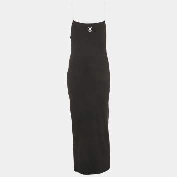 Pre Owned ROTATE Birger Christensen Black Rib Knit Midi Dress M