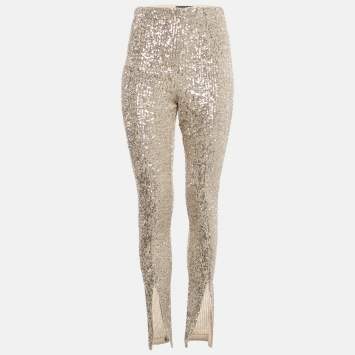 Pre Owned ROTATE BIRGER CHRISTENSEN Beige Sequin Embellished Alicia Pants M