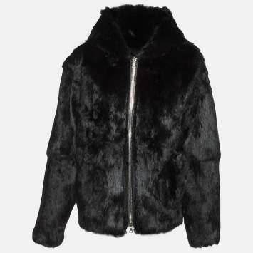 Pre Owned RtA Black Real Fur Zip-Up Hoodie L
