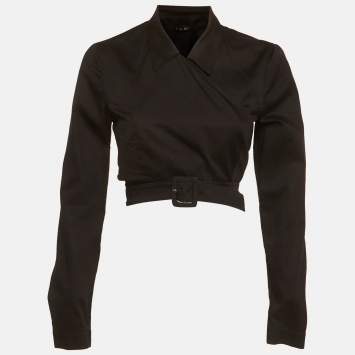 Pre Owned Rue Black Cotton Belted Wrap Crop Top M