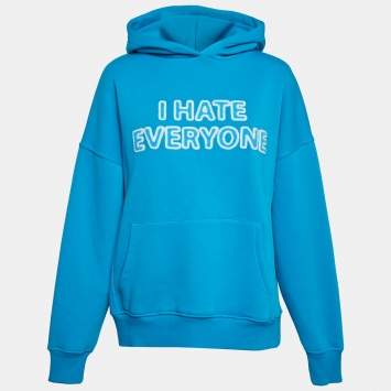 Pre Owned Rumor Blue "I Hate Everyone" Intarsia Cotton Knit Hoodie S