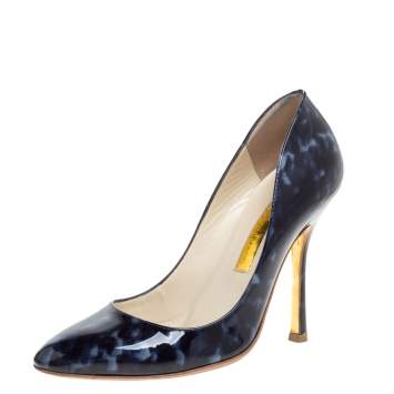 Pre Owned Rupert Sanderson Blue Animal Print Patent Leather Janice Pumps Size 37