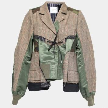 Pre Owned Sacai Brown/Green Glencheck Striped Cotton Blouson Jacket M