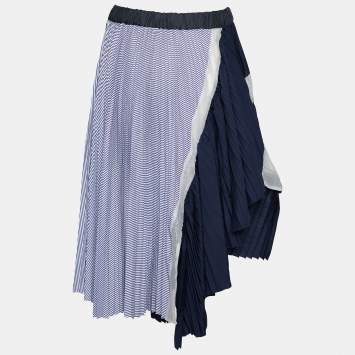 Pre Owned Sacai Blue Plisse Cotton Asymmetric Skirt S