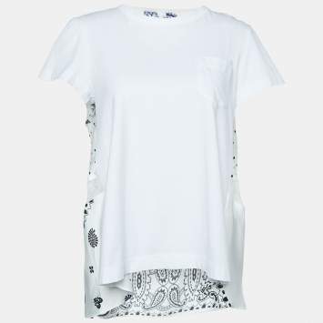Sacai White Cotton & Paneled Satin Flared Top L