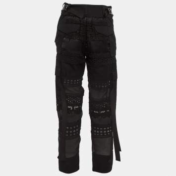 Sacai Black Eyelet Lace & Sheer Chiffon Paneled Trousers S