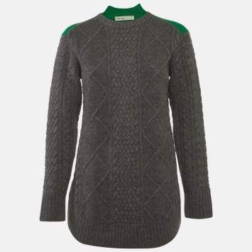 Pre Owned Sacai Luck Green/Grey Cable Knit Sweater M