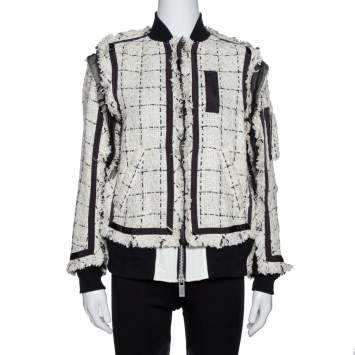 Pre Owned Sacai Monochrome Tweed Oversized Bomber Jacket S
