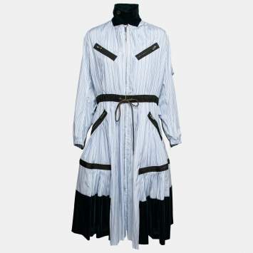 Pre Owned Sacai Blue Striped Cotton Zip-Detail Shirt Dress S