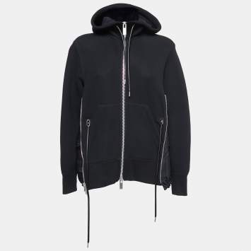 Pre Owned Sacai Black Cotton Contrast Nylon Panel Hoodie S