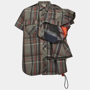Pre Owned Sacai Grey Plaid Synthetic Docking Shirt Blouse M