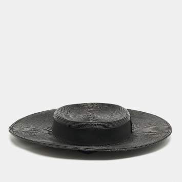 Saint Laurent Paris Black Straw Chapeau Grand Canotier Hat M