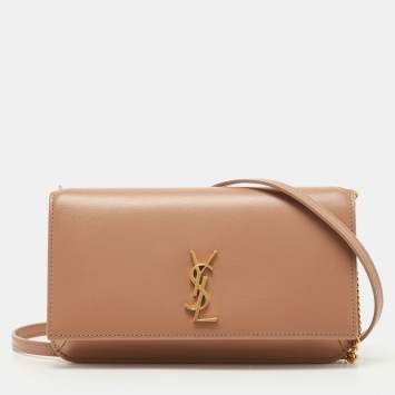Pre Owned Saint Laurent Beige Leather Cassandre Phone Holder with Strap