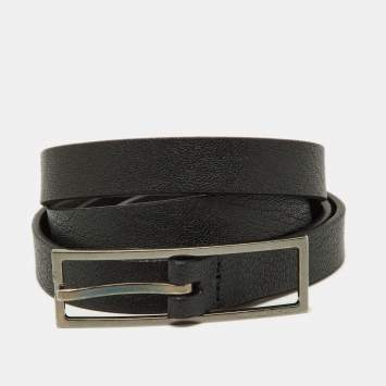 Pre Owned Saint Laurent Black Leather Buckle Slim Belt 95CM