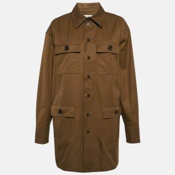 Saint Laurent Khaki Brown Cotton Single Breasted Coat M