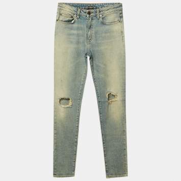 Pre Owned بنطلون جينز سكيني سان لوران باريس دينم أزرق باهت مقاس صغير/خصر 28 بوصة