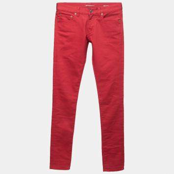 Pre Owned Saint Laurent Paris Brick Red Stretch Denim Skinny Jeans M
