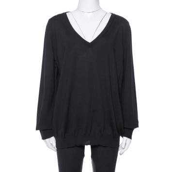 Pre Owned Saint Laurent Paris Black Wool V-Neck Sweater XXL