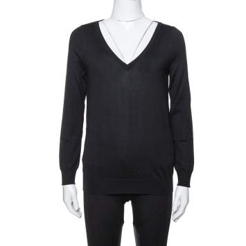 Pre Owned Saint Laurent Paris Black Wool V-Neck Sweater S