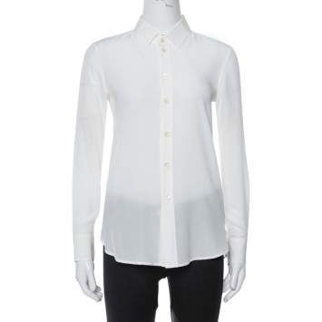 Pre Owned Saint Laurent Paris Off White Silk Button Front Shirt S