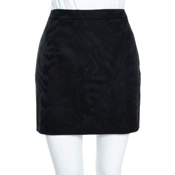Pre Owned Saint Laurent Black Jacquard Wool Mini Skirt M 