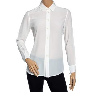 Pre Owned Saint Laurent Off White Silk Button Front Shirt S