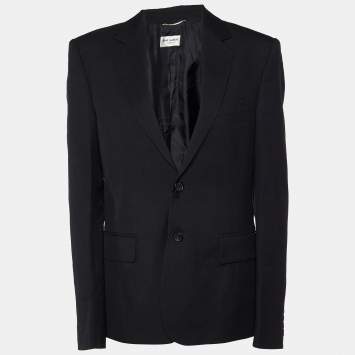 Pre Owned Saint Laurent Paris Black Wool Gabardine Single Breasted Jacket L