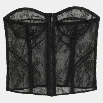 Pre Owned Saint Laurent Paris Black Lace Strapless Corset L (FR 40) 