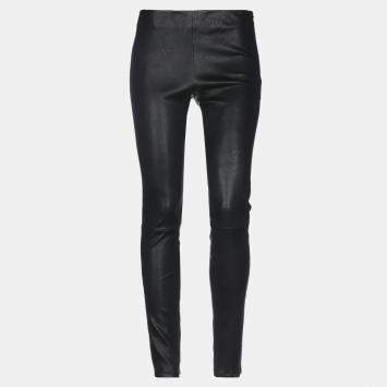 Pre Owned Saint Laurent Black Lambskin Leather Leggings Size 38