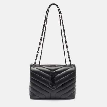 Pre Owned Saint Laurent Black Leather Small Loulou Shoulder Bag